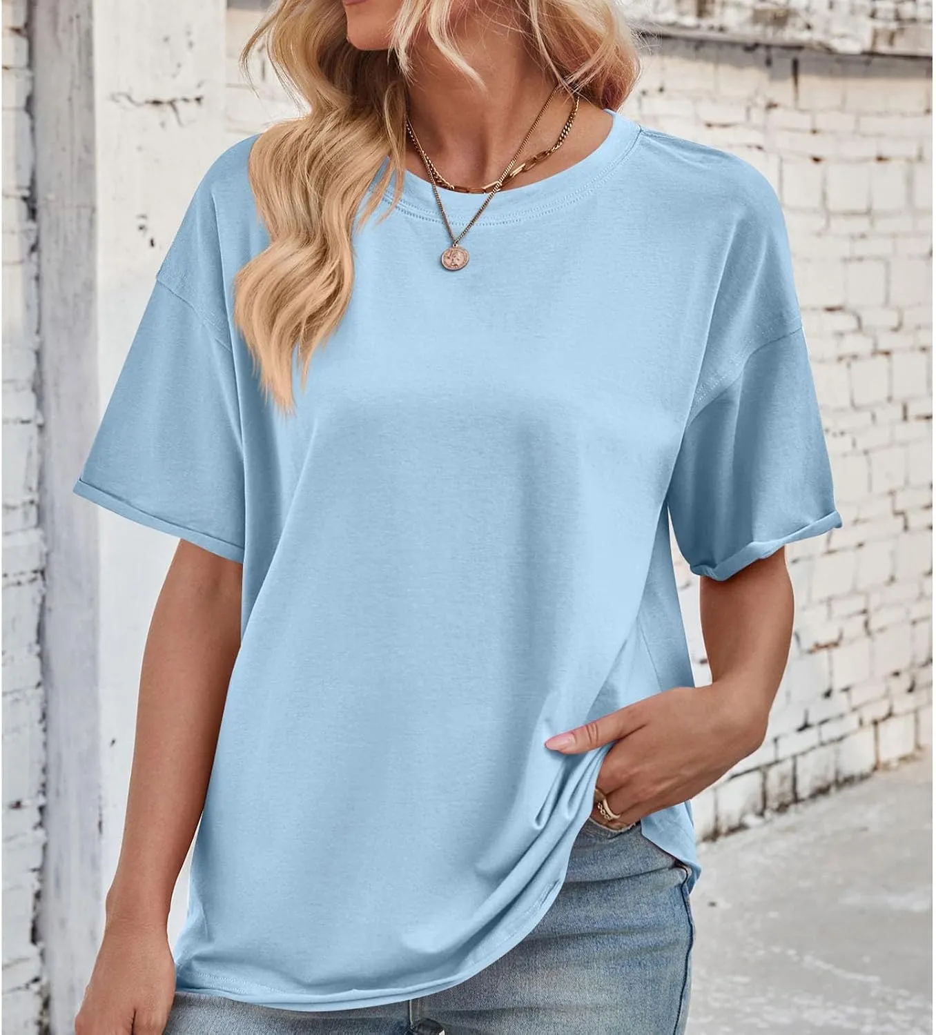 Short Sleeve Shirts for Women Loose Fit Cotton Casual Tops Oversized Reverse Seam Y2k Shirts Cozy Crewneck Basic Tees