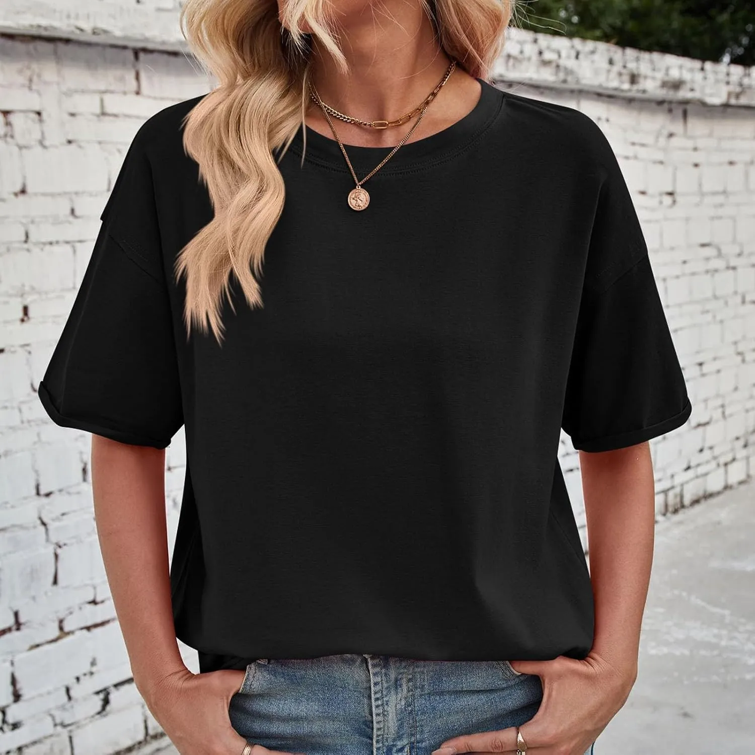 Short Sleeve Shirts for Women Loose Fit Cotton Casual Tops Oversized Reverse Seam Y2k Shirts Cozy Crewneck Basic Tees