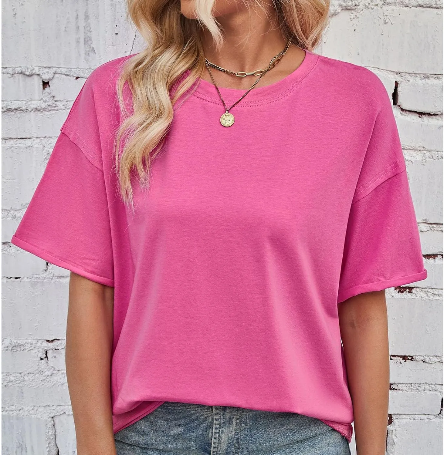 Short Sleeve Shirts for Women Loose Fit Cotton Casual Tops Oversized Reverse Seam Y2k Shirts Cozy Crewneck Basic Tees