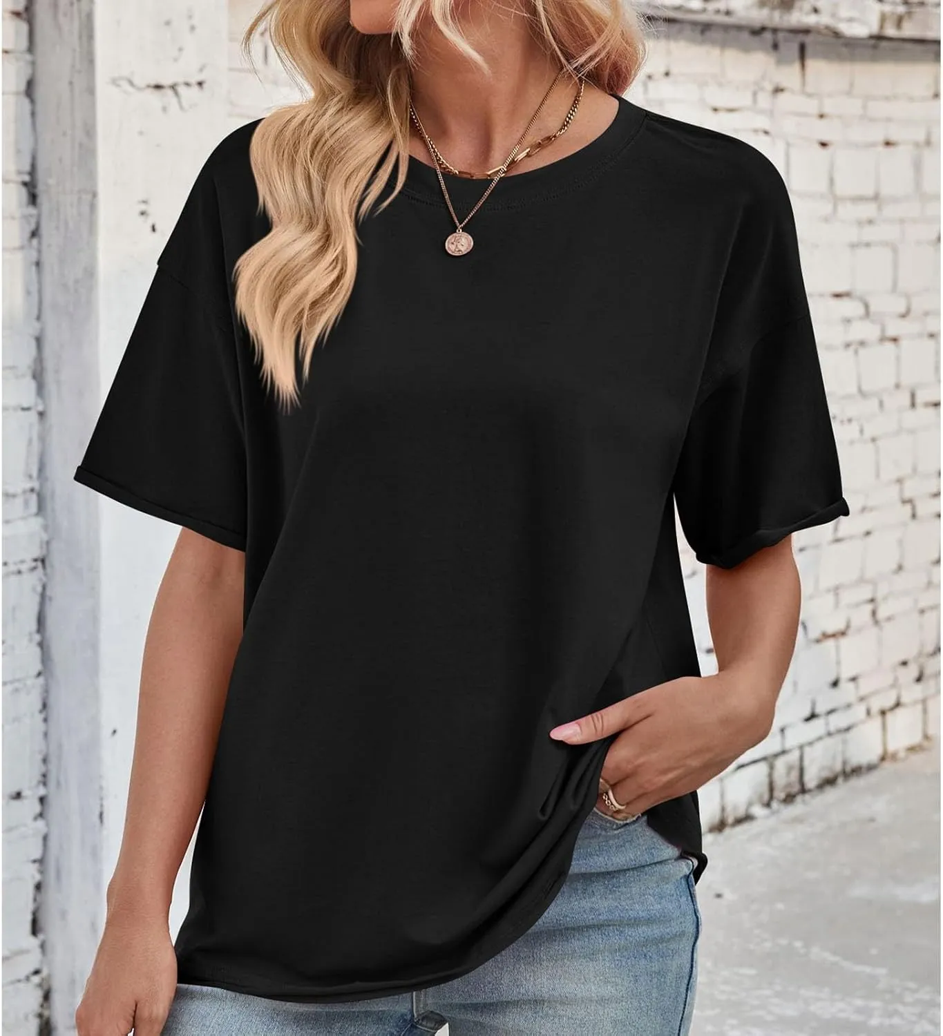 Short Sleeve Shirts for Women Loose Fit Cotton Casual Tops Oversized Reverse Seam Y2k Shirts Cozy Crewneck Basic Tees