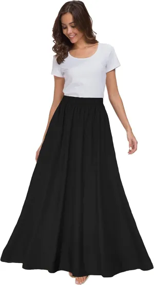 Sinono Womens Chiffon Retro Maxi Skirt Vintage Ankle-Length Skirts