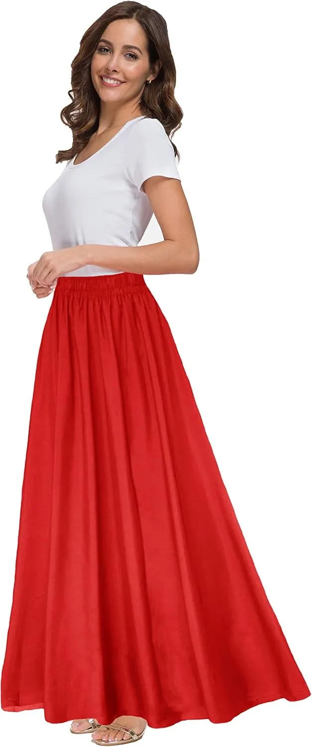 Sinono Womens Chiffon Retro Maxi Skirt Vintage Ankle-Length Skirts