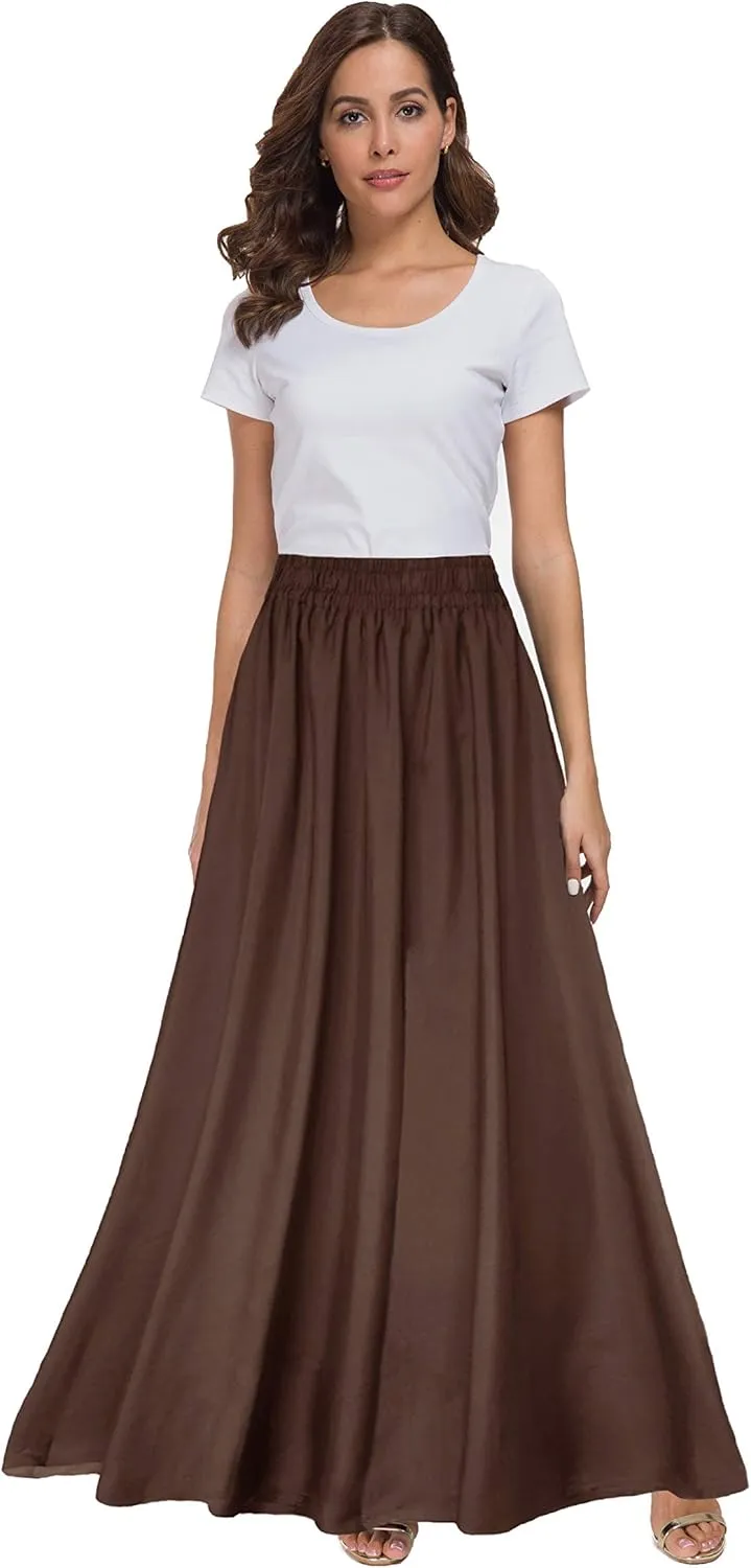 Sinono Womens Chiffon Retro Maxi Skirt Vintage Ankle-Length Skirts
