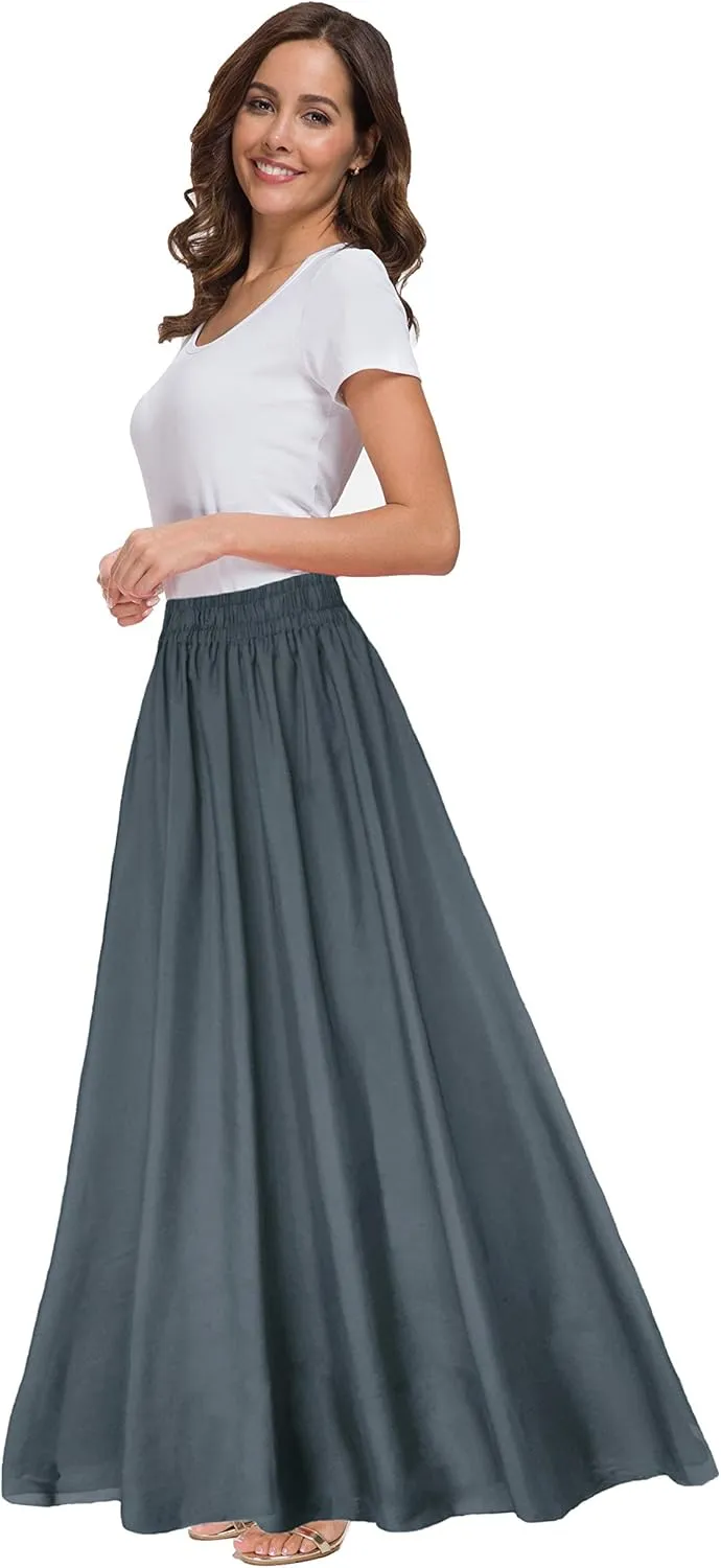 Sinono Womens Chiffon Retro Maxi Skirt Vintage Ankle-Length Skirts
