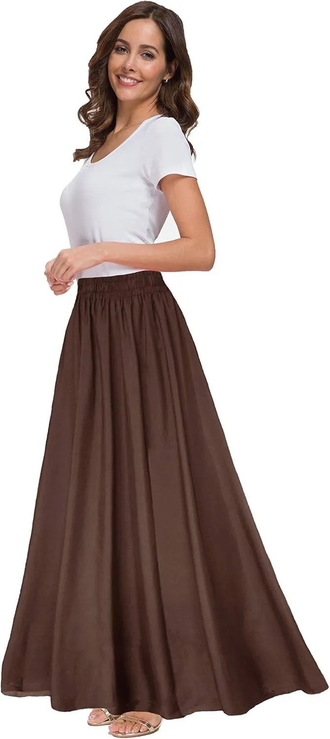 Sinono Womens Chiffon Retro Maxi Skirt Vintage Ankle-Length Skirts