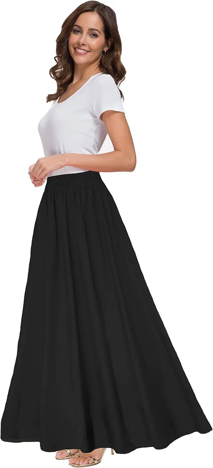 Sinono Womens Chiffon Retro Maxi Skirt Vintage Ankle-Length Skirts