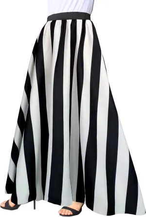 Sinono Women's Chiffon Stripe Maxi Skirt High Waist Mopping Floor Skirts