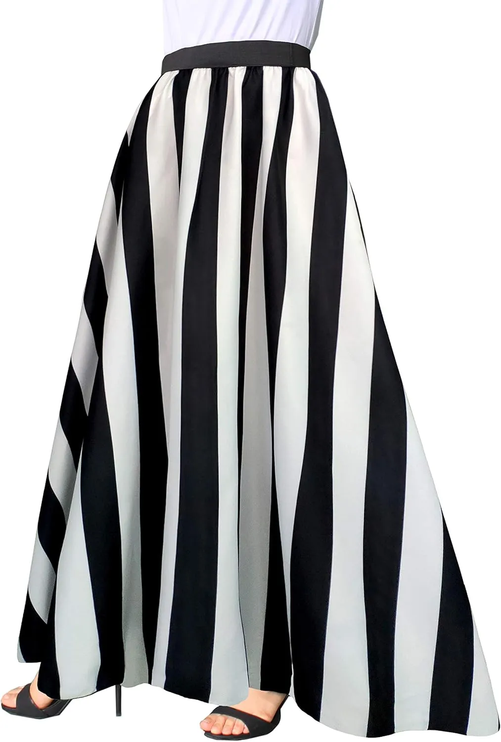 Sinono Women's Chiffon Stripe Maxi Skirt High Waist Mopping Floor Skirts