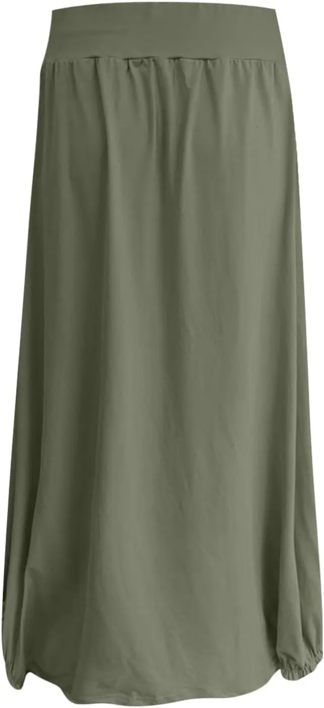 Skirts for Women Summer Boho Maxi Skirt with Pockets Elastic High Waist Casual Bohemian Dresses Spring A Line Dress