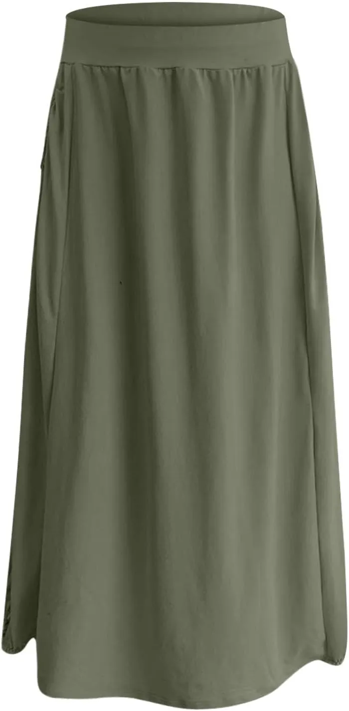 Skirts for Women Summer Boho Maxi Skirt with Pockets Elastic High Waist Casual Bohemian Dresses Spring A Line Dress