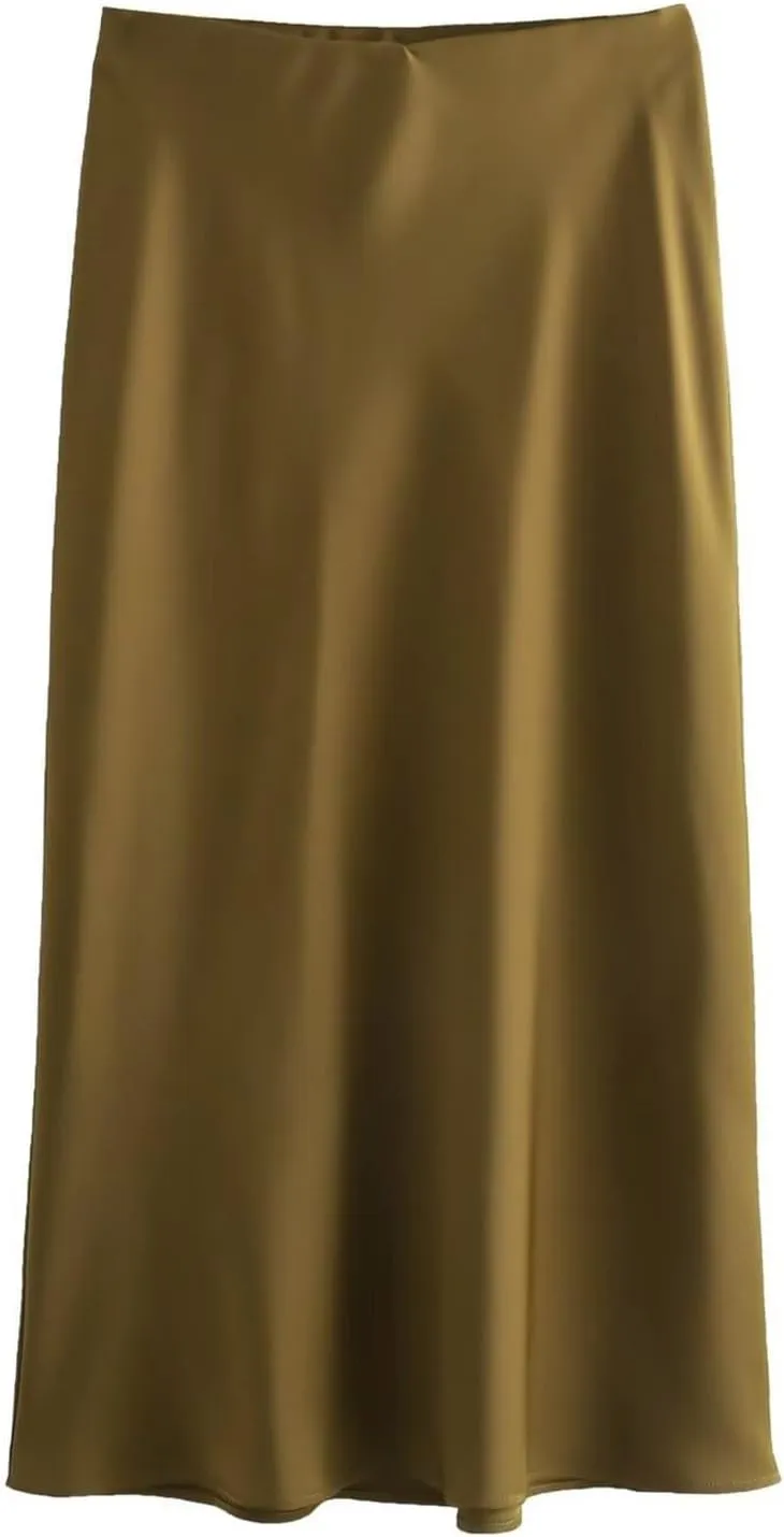 Spring Summer Skirts Satin Skirt High Waisted Maxi Wedding A Line Long Skirts Disposable Table