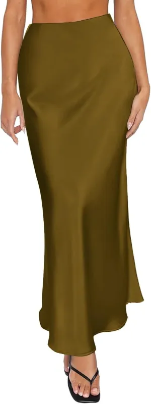 Spring Summer Skirts Satin Skirt High Waisted Maxi Wedding A Line Long Skirts Disposable Table
