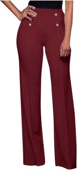 Stylish Elastic High Waist Straight Wide Leg Trousers for Womens Casual Lightweight Solid Color Soft Comfortable Button Pants