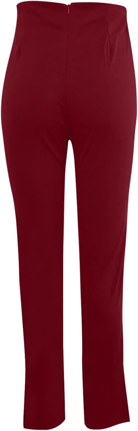 Stylish Elastic High Waist Straight Wide Leg Trousers for Womens Casual Lightweight Solid Color Soft Comfortable Button Pants