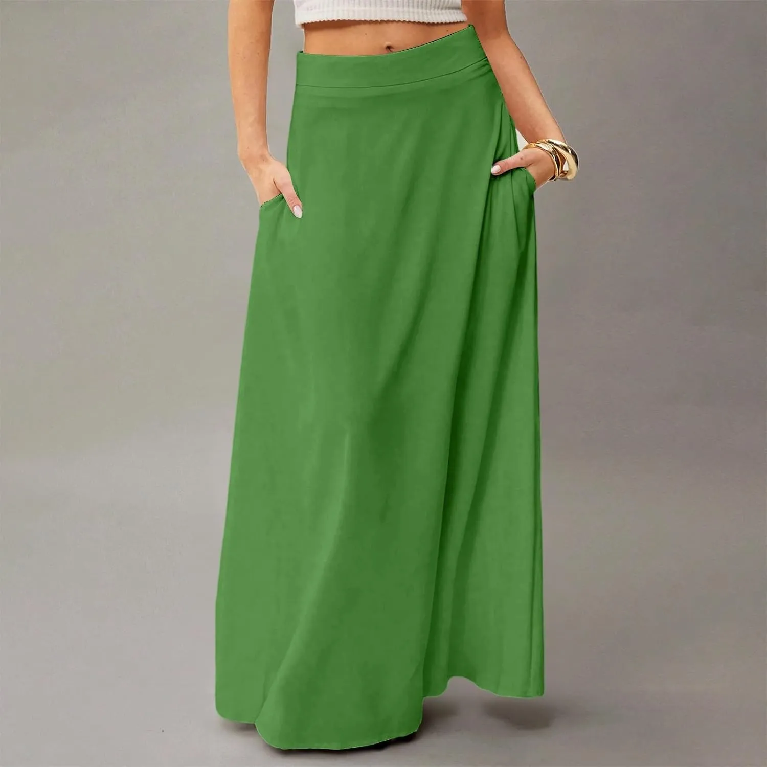 Summer Boho Floral Maxi Skirts for Women 2025 Casual Trendy A-Line Elastic High Waist Long Flowy Skirt with Pocket