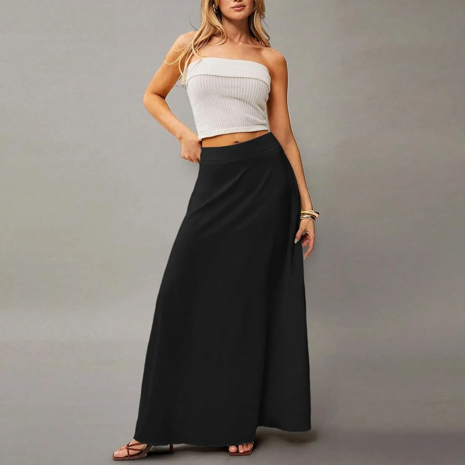 Summer Boho Floral Maxi Skirts for Women 2025 Casual Trendy A-Line Elastic High Waist Long Flowy Skirt with Pocket