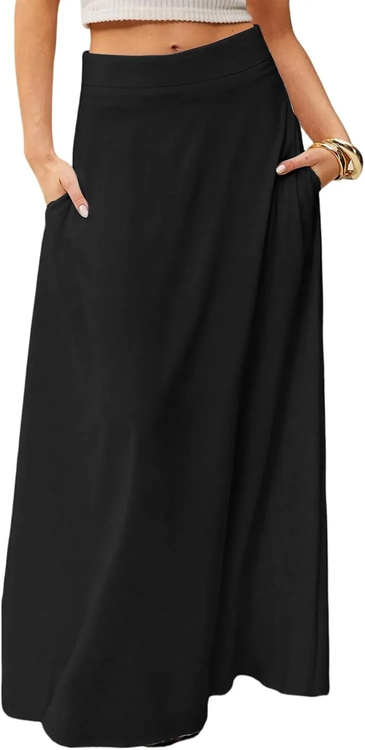 Summer Boho Floral Maxi Skirts for Women 2025 Casual Trendy A-Line Elastic High Waist Long Flowy Skirt with Pocket