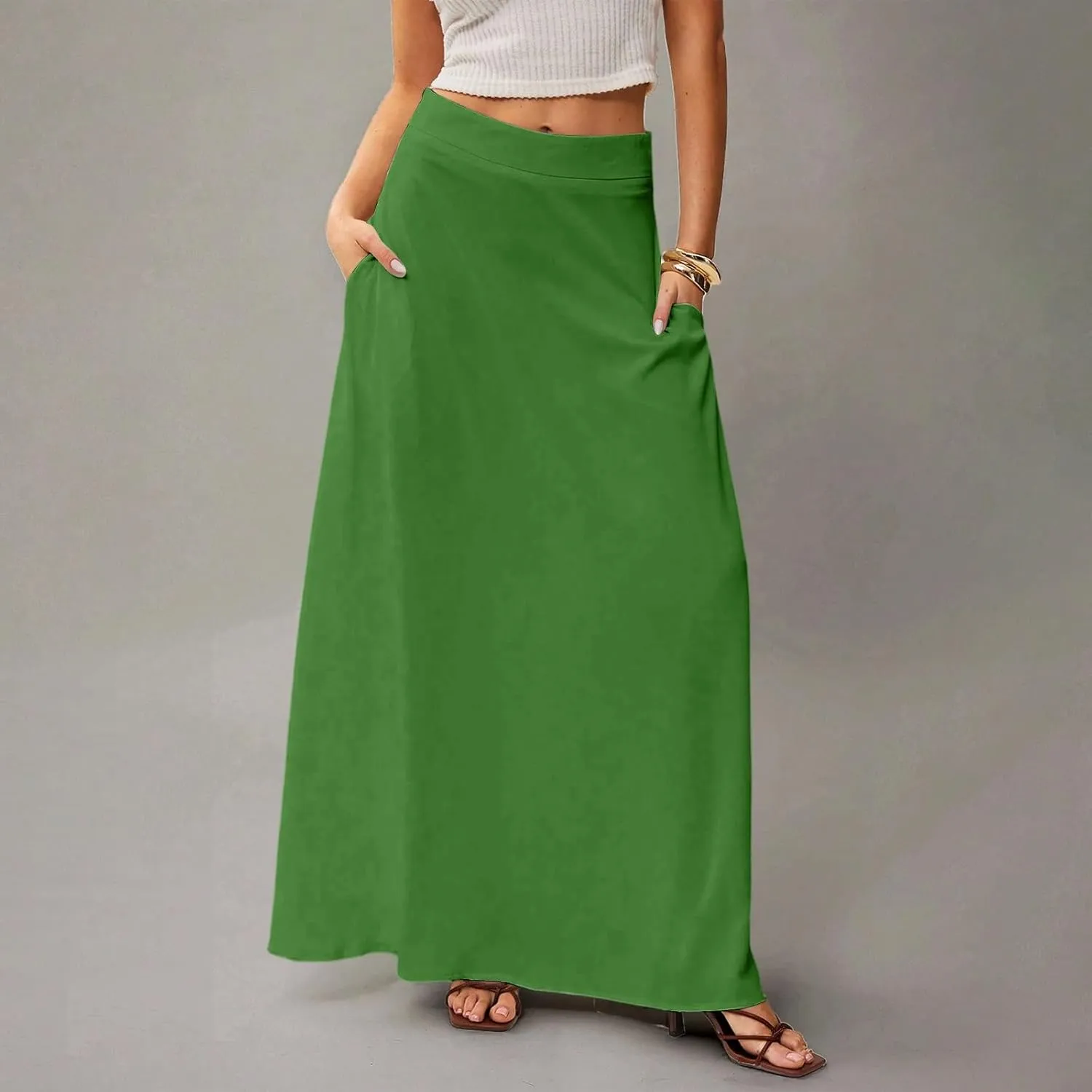 Summer Boho Floral Maxi Skirts for Women 2025 Casual Trendy A-Line Elastic High Waist Long Flowy Skirt with Pocket