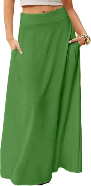 Summer Boho Floral Maxi Skirts for Women 2025 Casual Trendy A-Line Elastic High Waist Long Flowy Skirt with Pocket