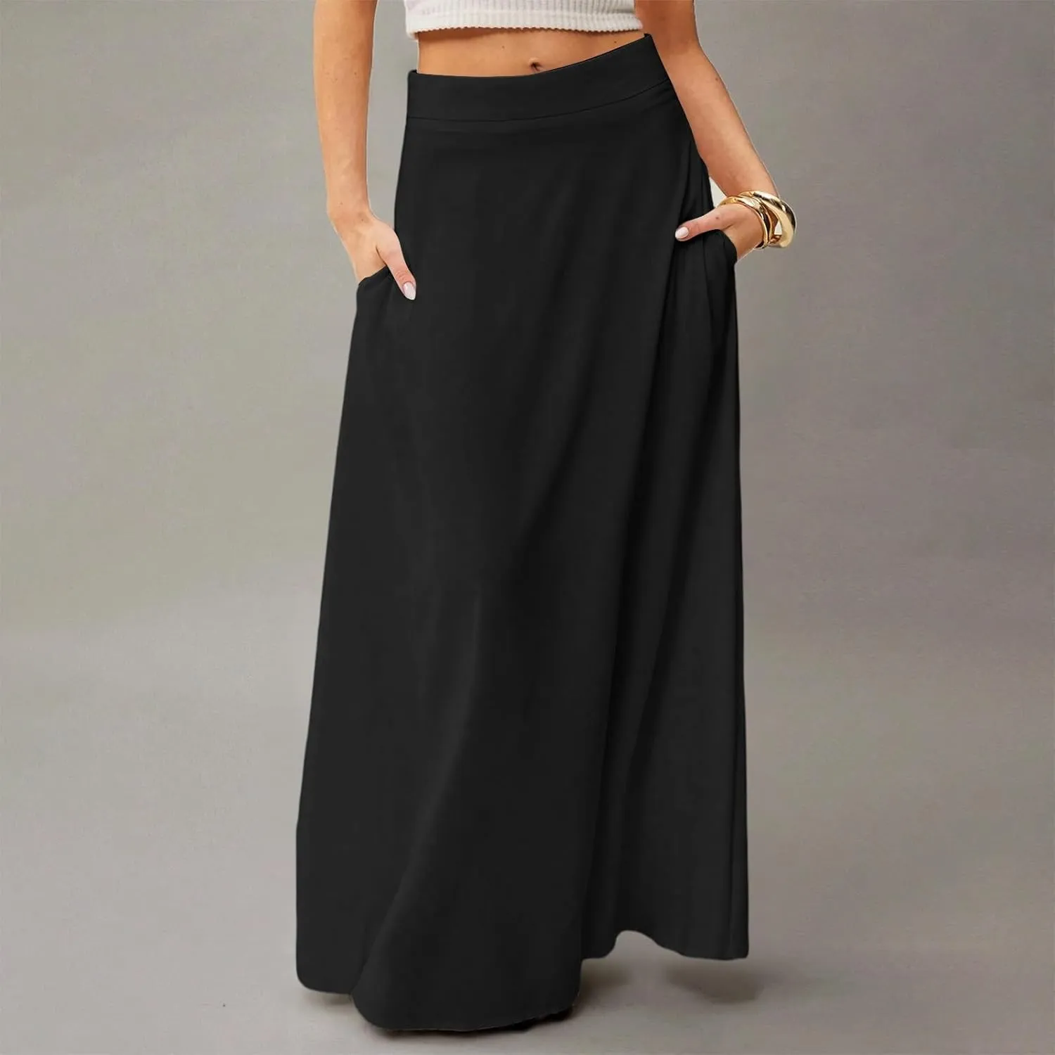 Summer Boho Floral Maxi Skirts for Women 2025 Casual Trendy A-Line Elastic High Waist Long Flowy Skirt with Pocket
