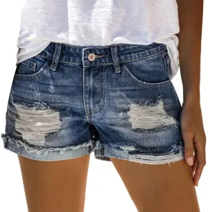 Summer Denim Shorts for Women High Waisted Distressed Ripped Jean Shorts Casual Stretch Hot Shorts with Pockets