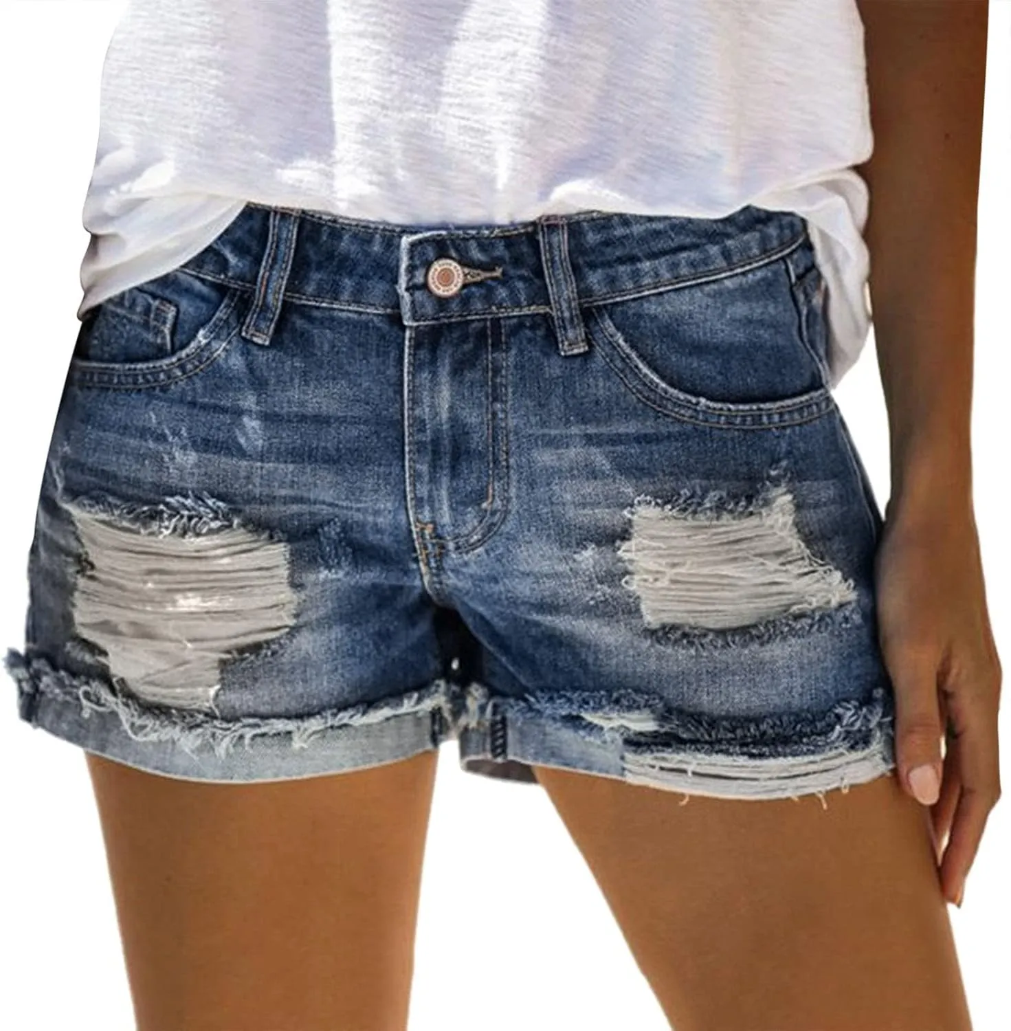Summer Denim Shorts for Women High Waisted Distressed Ripped Jean Shorts Casual Stretch Hot Shorts with Pockets