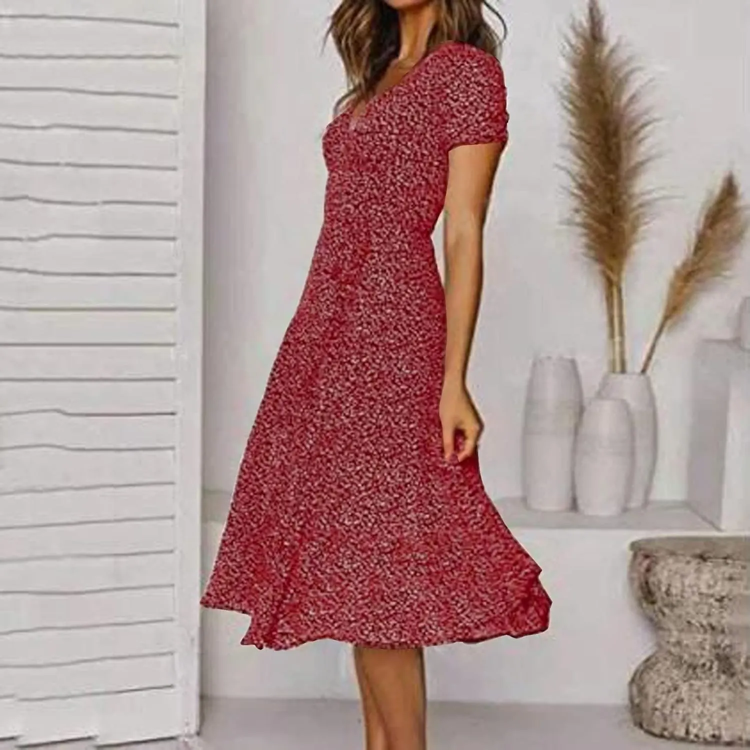 Summer Dresses for Women 2024 Spring Trendy Elegant Wrap V Neck Floral Boho Dress Flowy Ruched Hawaiian Beach Maxi