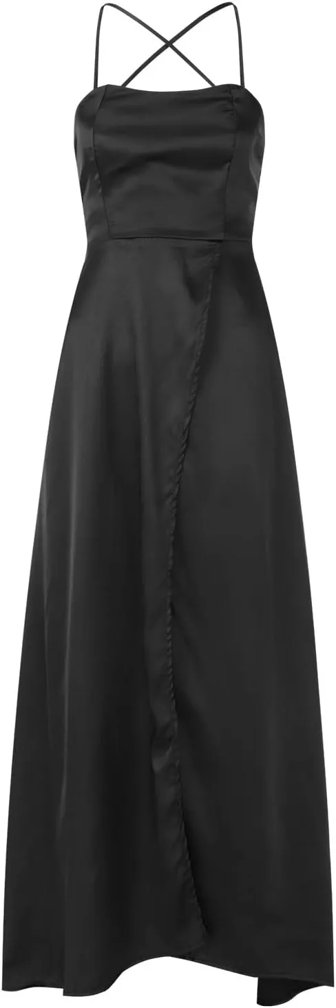 Summer Dresses for Women 2025, Wedding Guest Dresses for Women Elegant Chiffon Satin Prom Dress Long Formal Dress