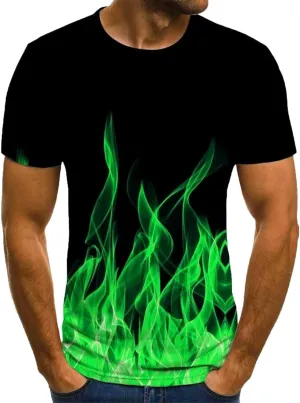 Summer Graphic Shirt for Men Fashion Classic 3D Flame Print Short Sleeve Crewneck Tops Loose Fit Outdoor Pullover Tee