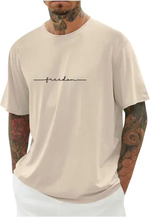 Summer Shirts for Men Fashion Printed Short Sleeve Crew Neck T Shirt Casual Loose Fit Comfortable Athletic Tee Tops