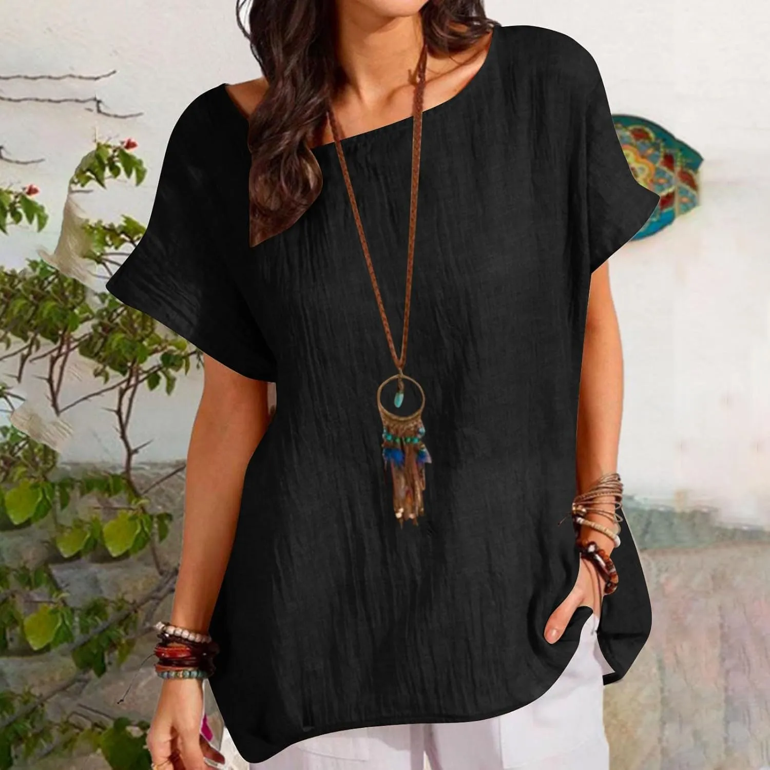 Summer Tops for Women Short Sleeve Crewneck T Shirts Casual Loose Plain Blouse Tees