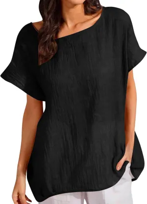 Summer Tops for Women Short Sleeve Crewneck T Shirts Casual Loose Plain Blouse Tees