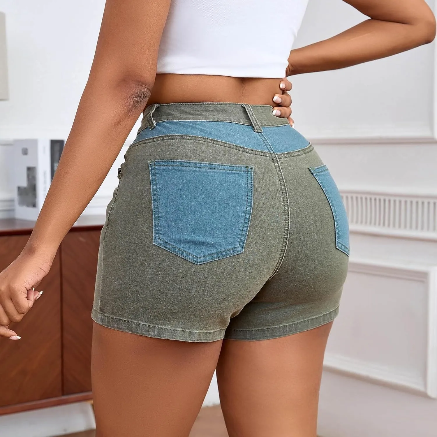 Summer Women's High Waisted Denim Shorts Elastic Jean Shorts Stretch Denim Shorts Dressy Sexy Butt-Lifting Shorts