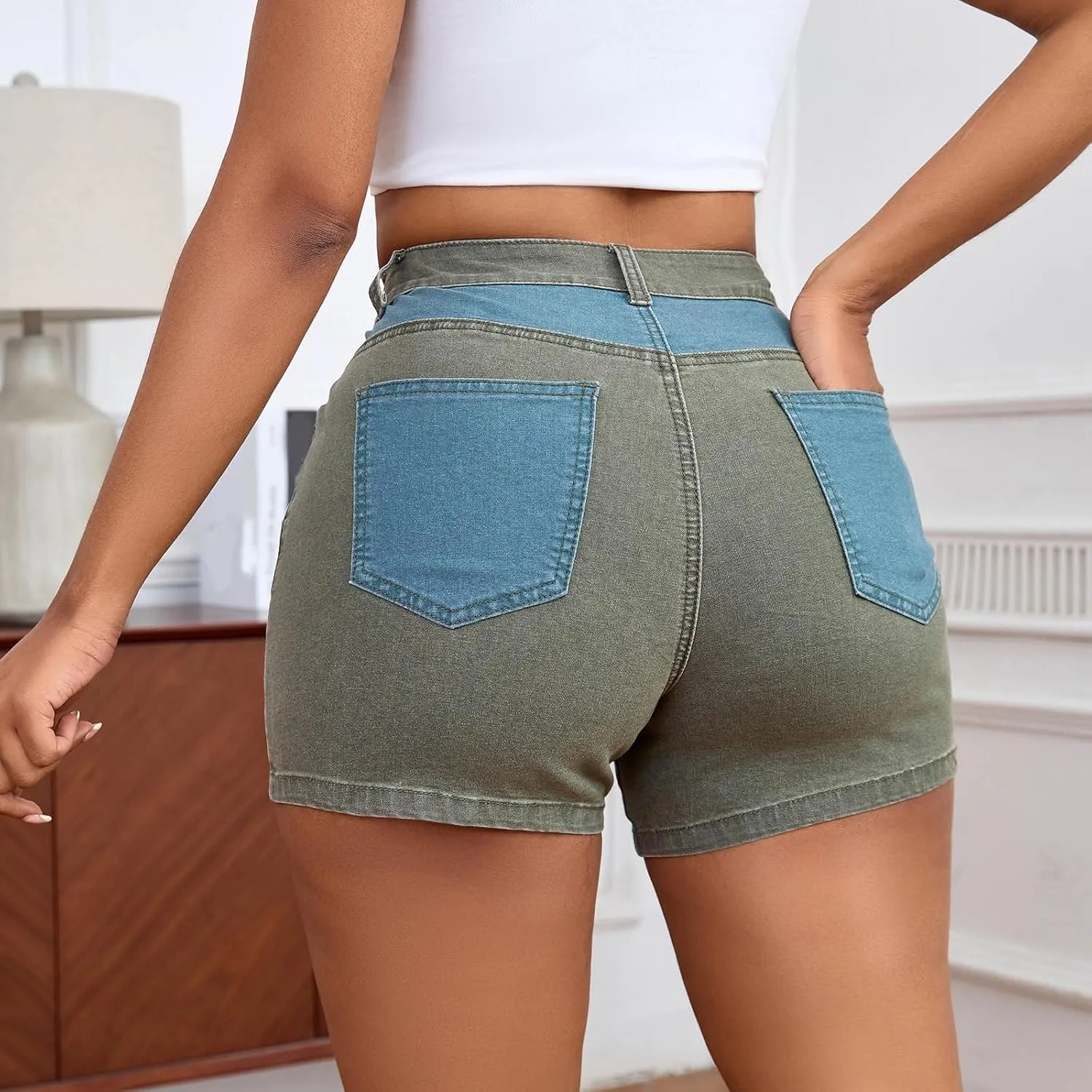 Summer Women's High Waisted Denim Shorts Elastic Jean Shorts Stretch Denim Shorts Dressy Sexy Butt-Lifting Shorts