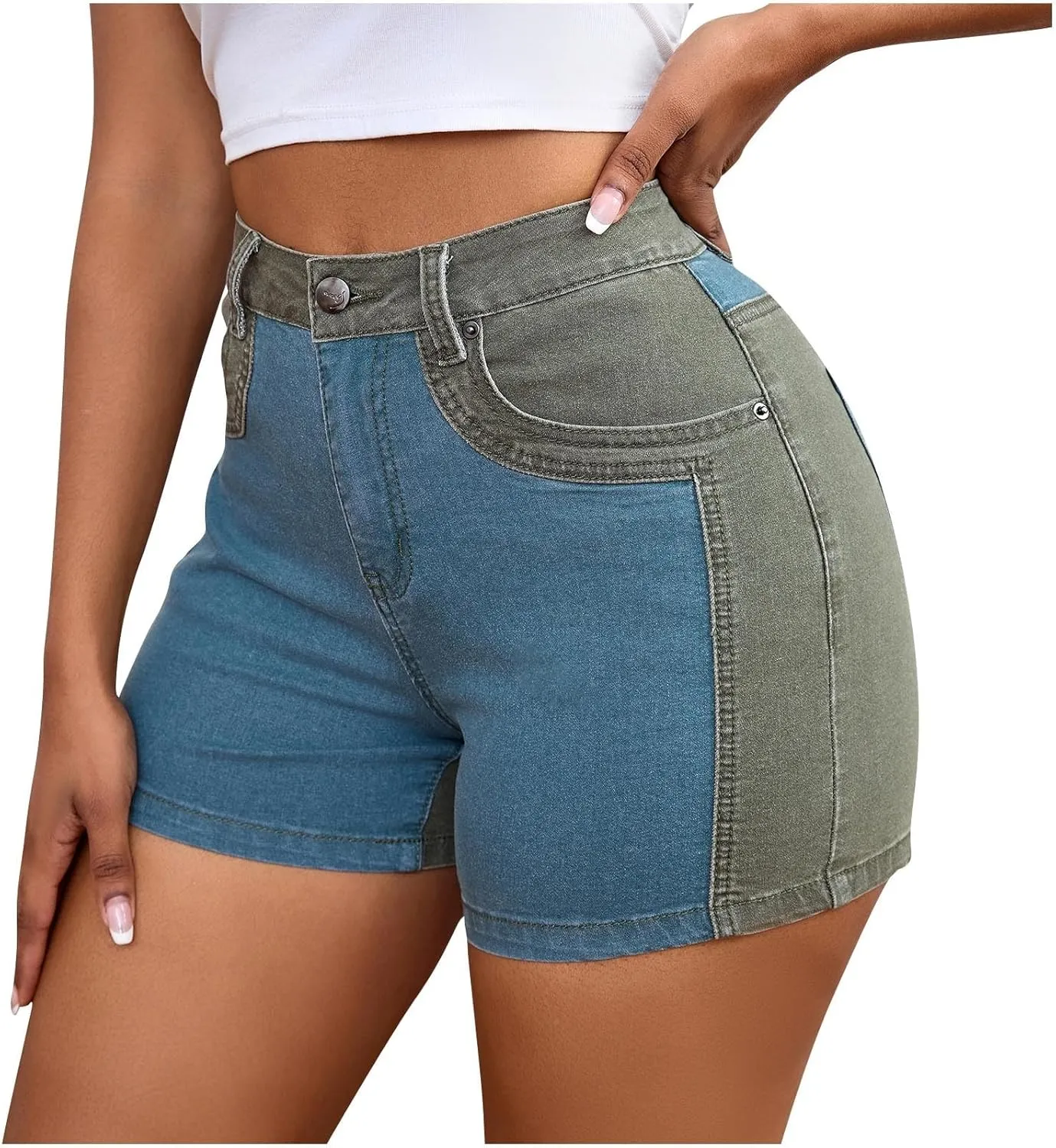 Summer Women's High Waisted Denim Shorts Elastic Jean Shorts Stretch Denim Shorts Dressy Sexy Butt-Lifting Shorts
