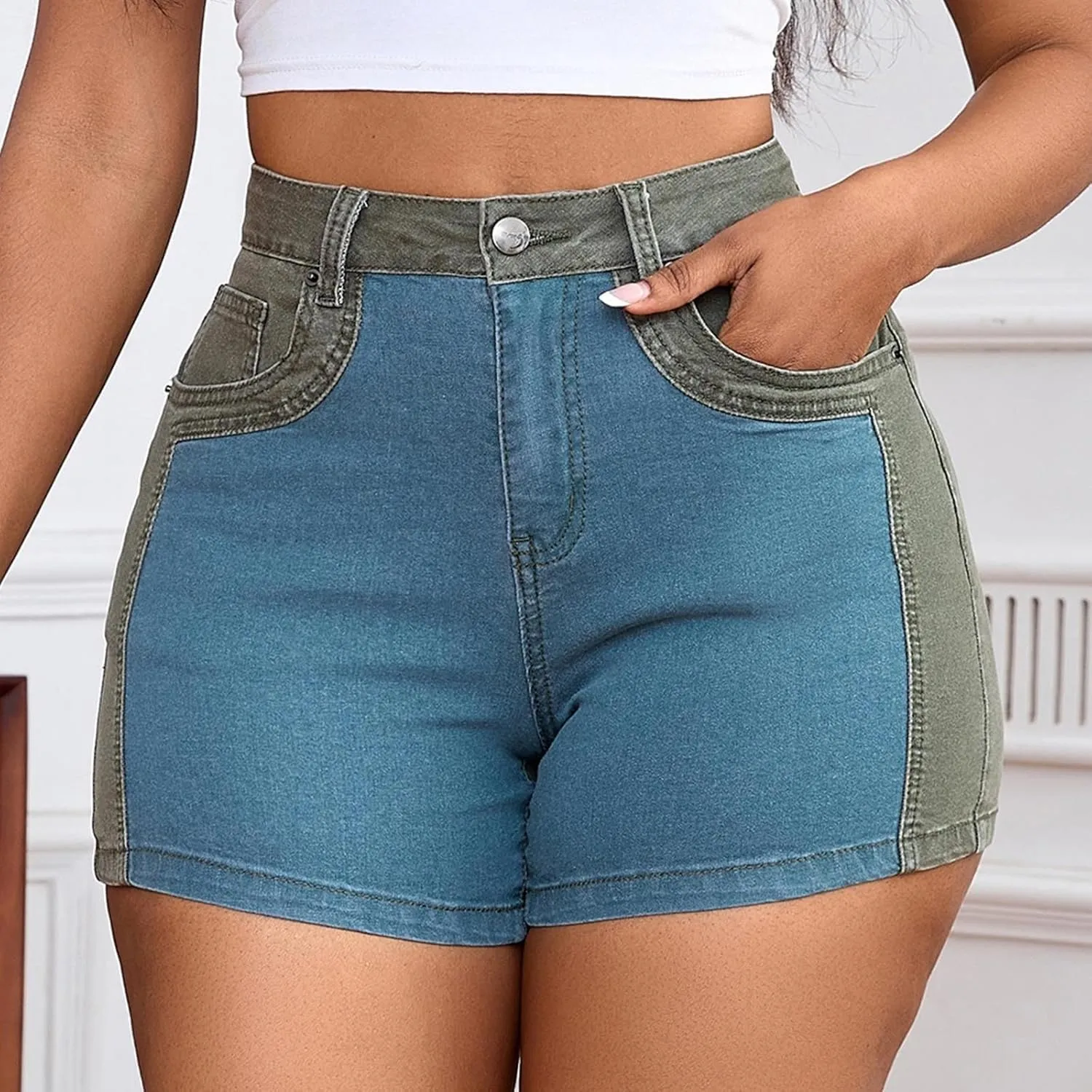 Summer Women's High Waisted Denim Shorts Elastic Jean Shorts Stretch Denim Shorts Dressy Sexy Butt-Lifting Shorts