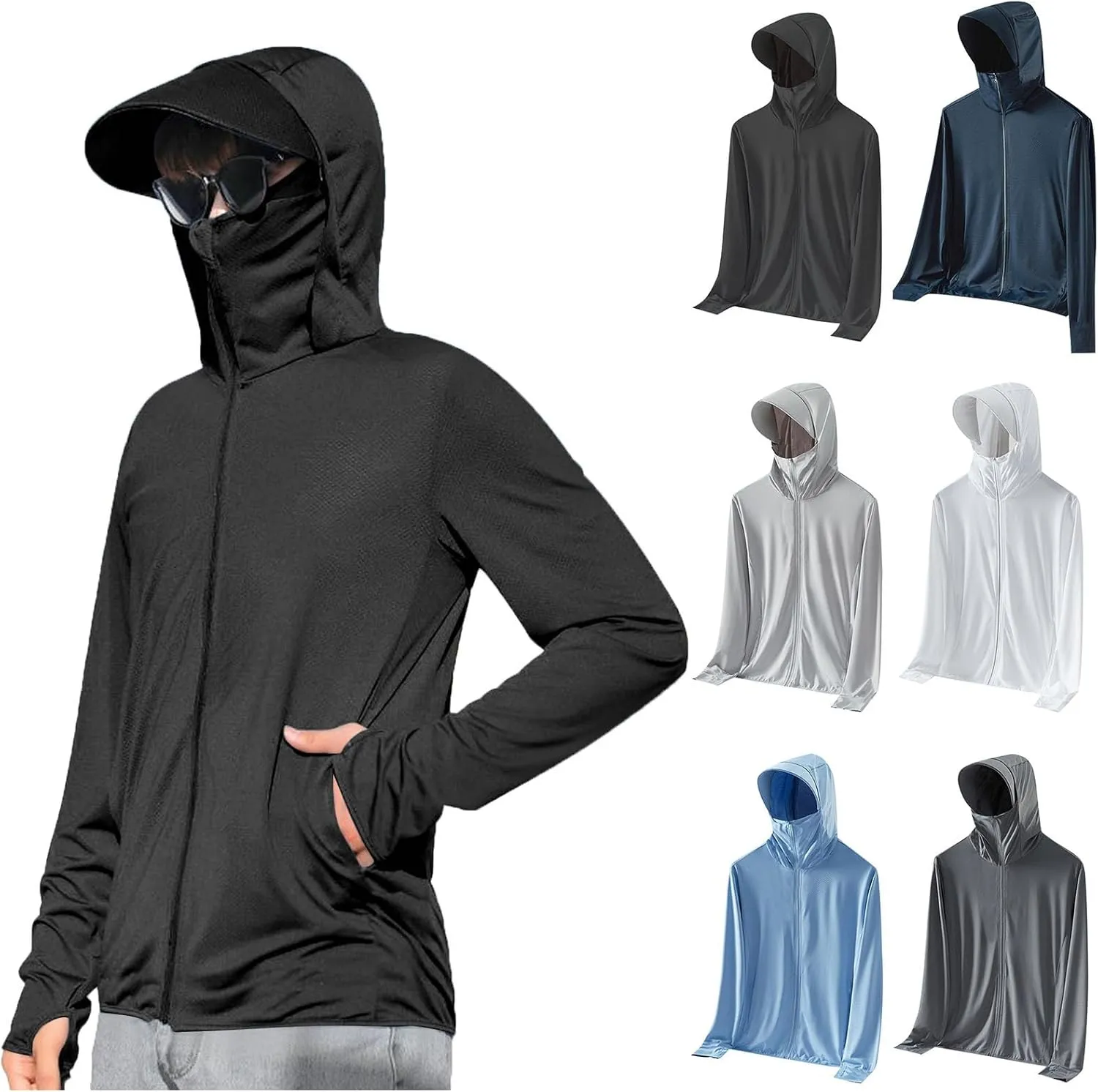Sun Shirts for Men Hooded UPF 50  Fishing Shirt SPF UV Sun Hoodie Rash Guard Long Sleeve Outdoor Hiking Swim Shirts