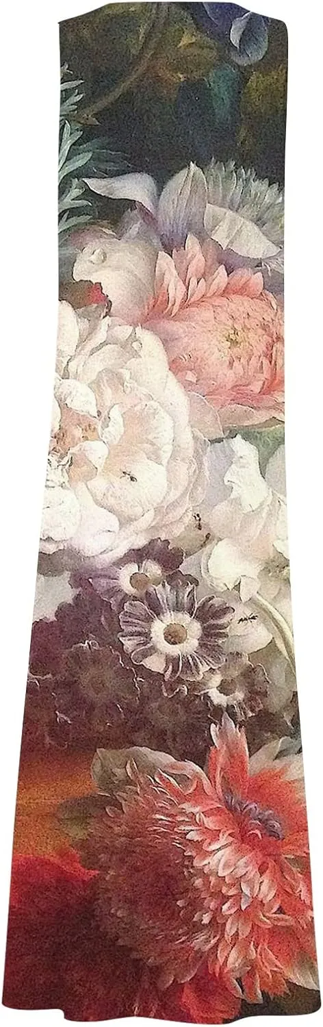 Sundresses for Womens Casual Sleeveless Cotton Linen Long Dress Flowy Beach Floral Print Dresses with Pockets