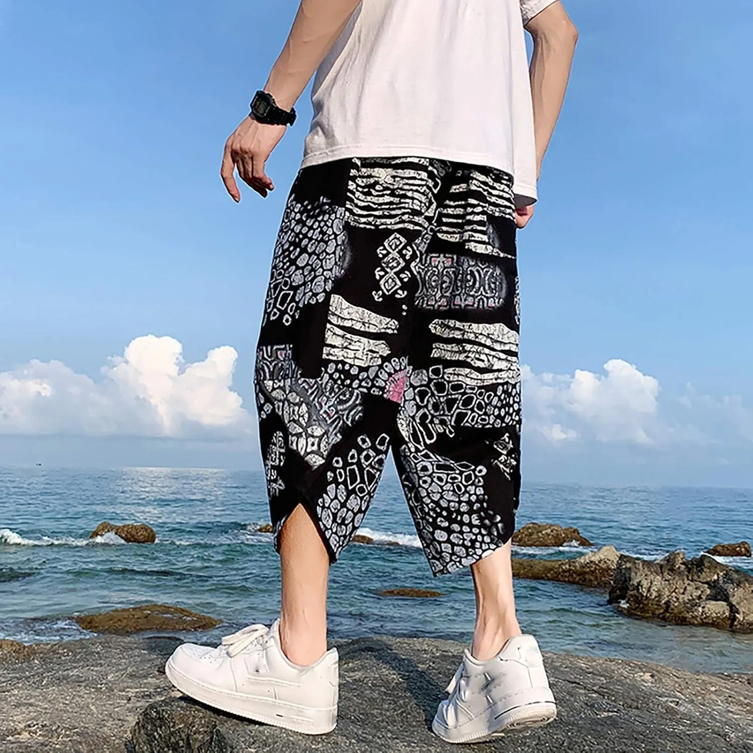 SUWBMHWE Mens Elastic Waist Pants, Men's Cotton-Linen Loose Casual Lightweight Elastic Waist Pants Home Pants