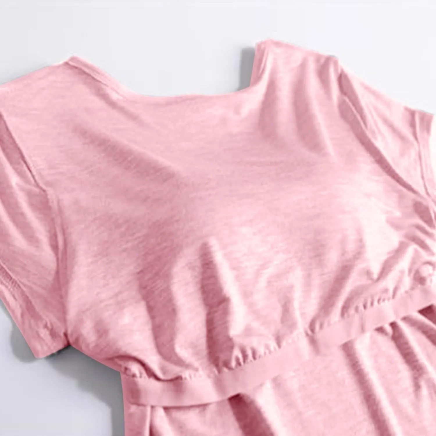 T-Shirt with Built-in Bra Women Casual Short Sleeve Scoop Neck Tees Lightweight Athletic Shirt Trendy Workout Yoga Tops