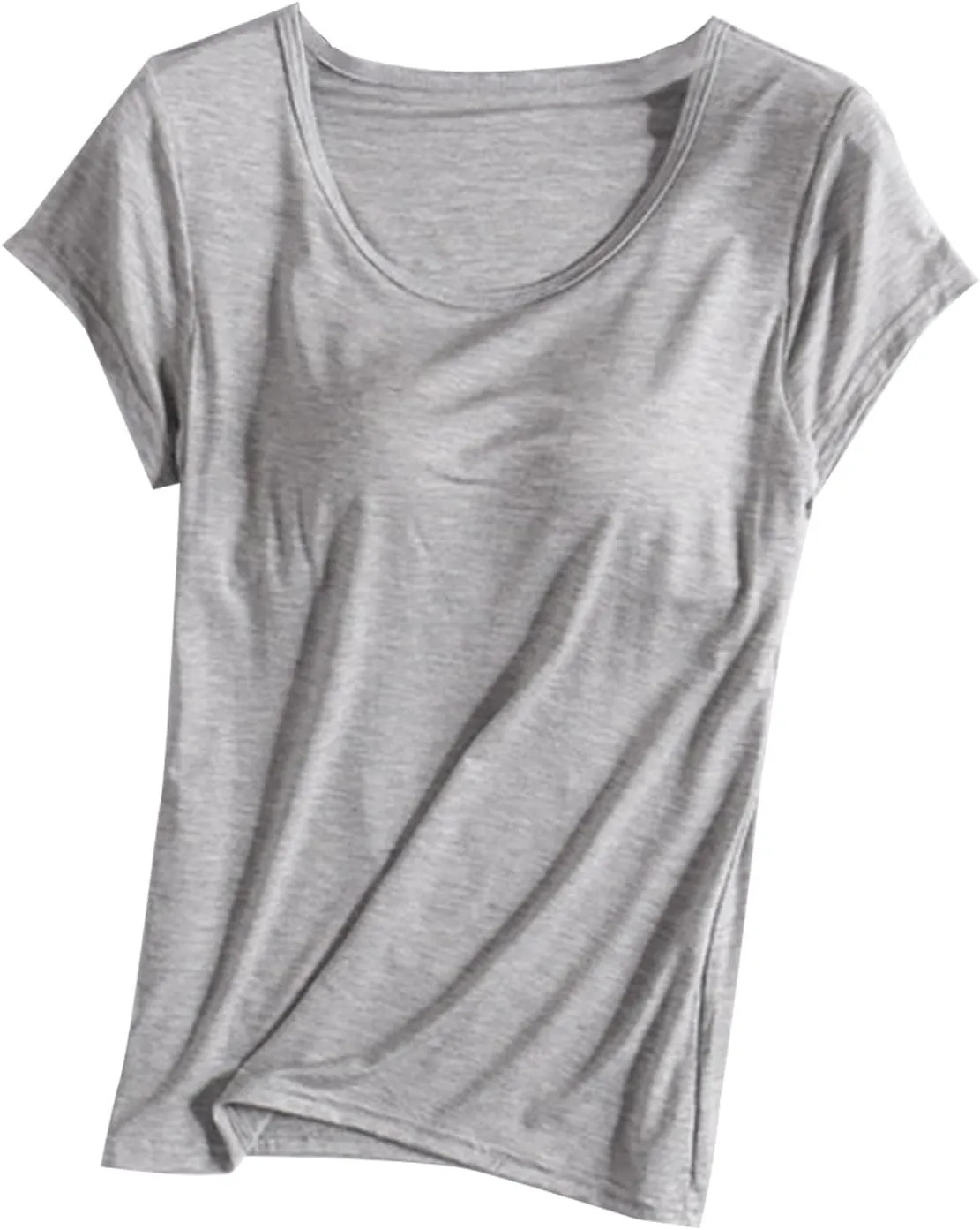 T-Shirt with Built-in Bra Women Casual Short Sleeve Scoop Neck Tees Lightweight Athletic Shirt Trendy Workout Yoga Tops
