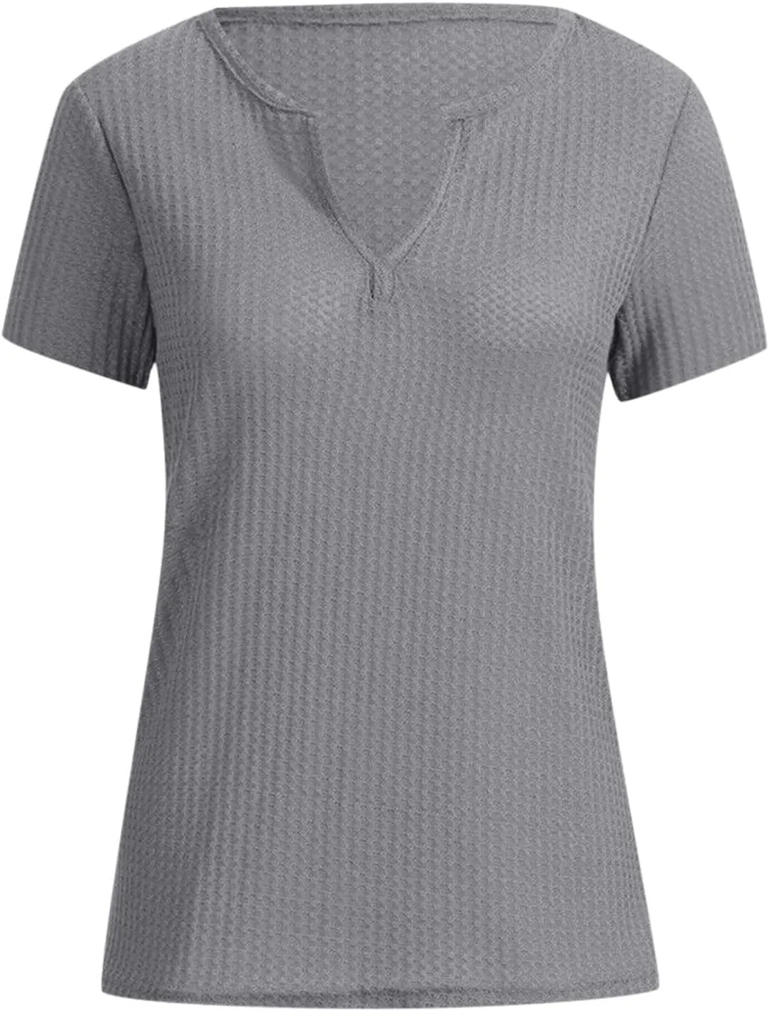 T Shirts for Women Fashion Waffle Short Sleeve V Neck Henley Shirts Casual Loose Fit T-Shirts Basic Tee Summer Tops