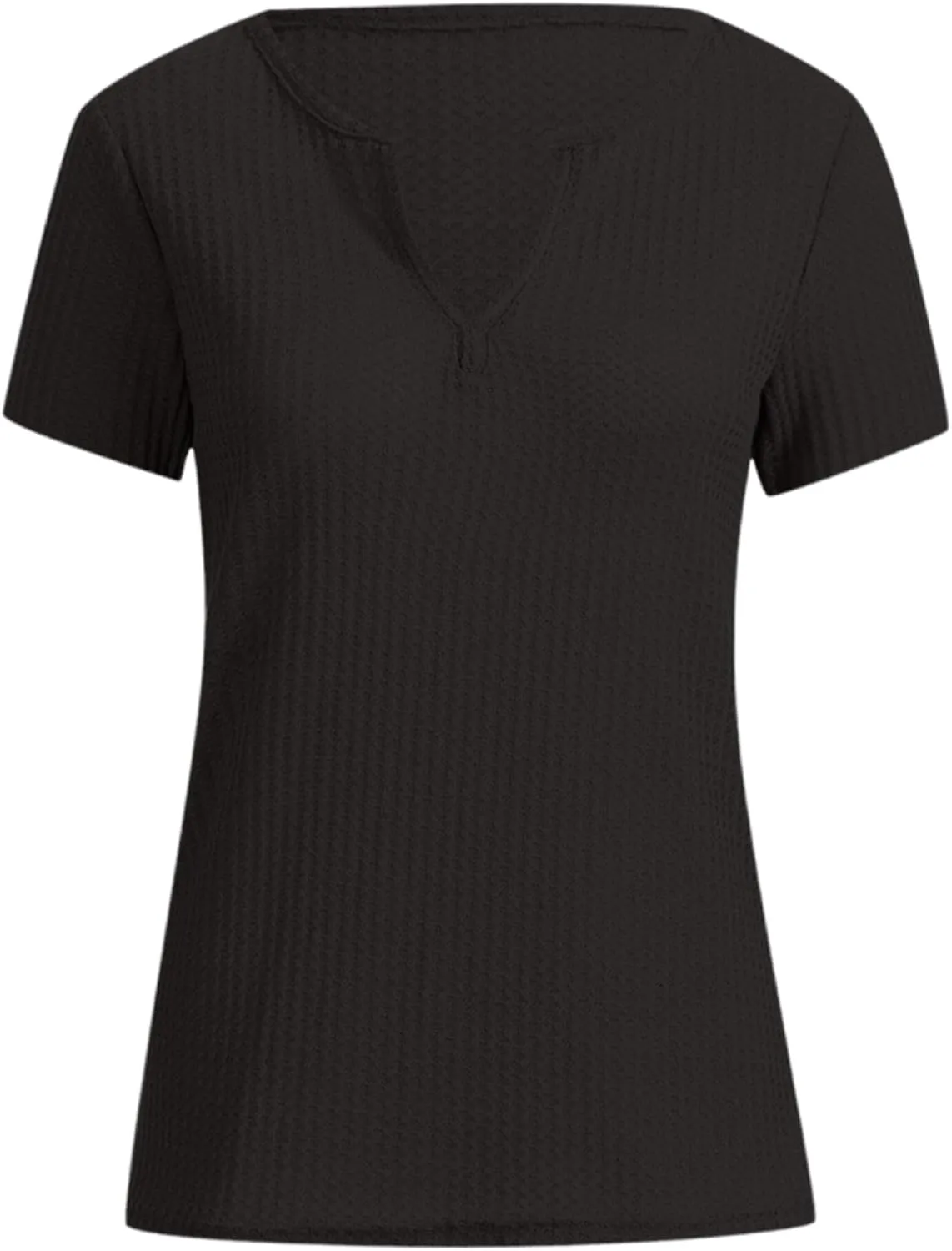 T Shirts for Women Fashion Waffle Short Sleeve V Neck Henley Shirts Casual Loose Fit T-Shirts Basic Tee Summer Tops