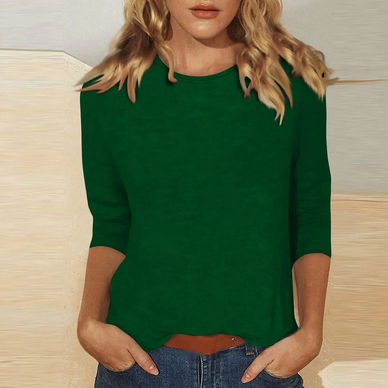 T Shirts for Women Loose Fit 3/4 Sleeve Tops Oversized Crew Neck Cotton Shirts Casual Pullover Tops Dressy Basic Tees
