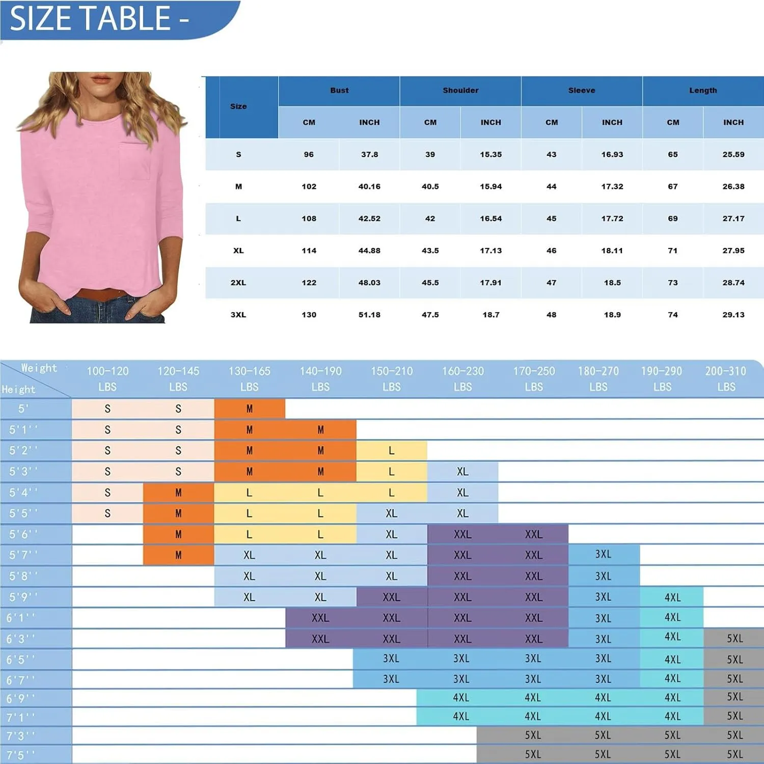 T Shirts for Women Loose Fit 3/4 Sleeve Tops Oversized Crew Neck Cotton Shirts Casual Pullover Tops Dressy Basic Tees