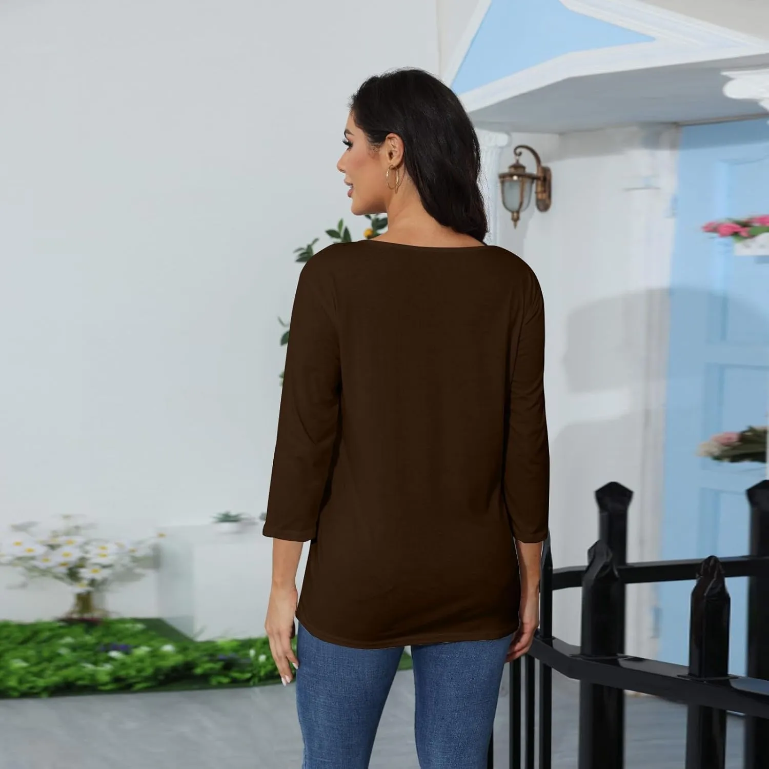 T Shirts for Women Loose Fit 3/4 Sleeve Tops Oversized Crew Neck Cotton Shirts Casual Pullover Tops Dressy Basic Tees