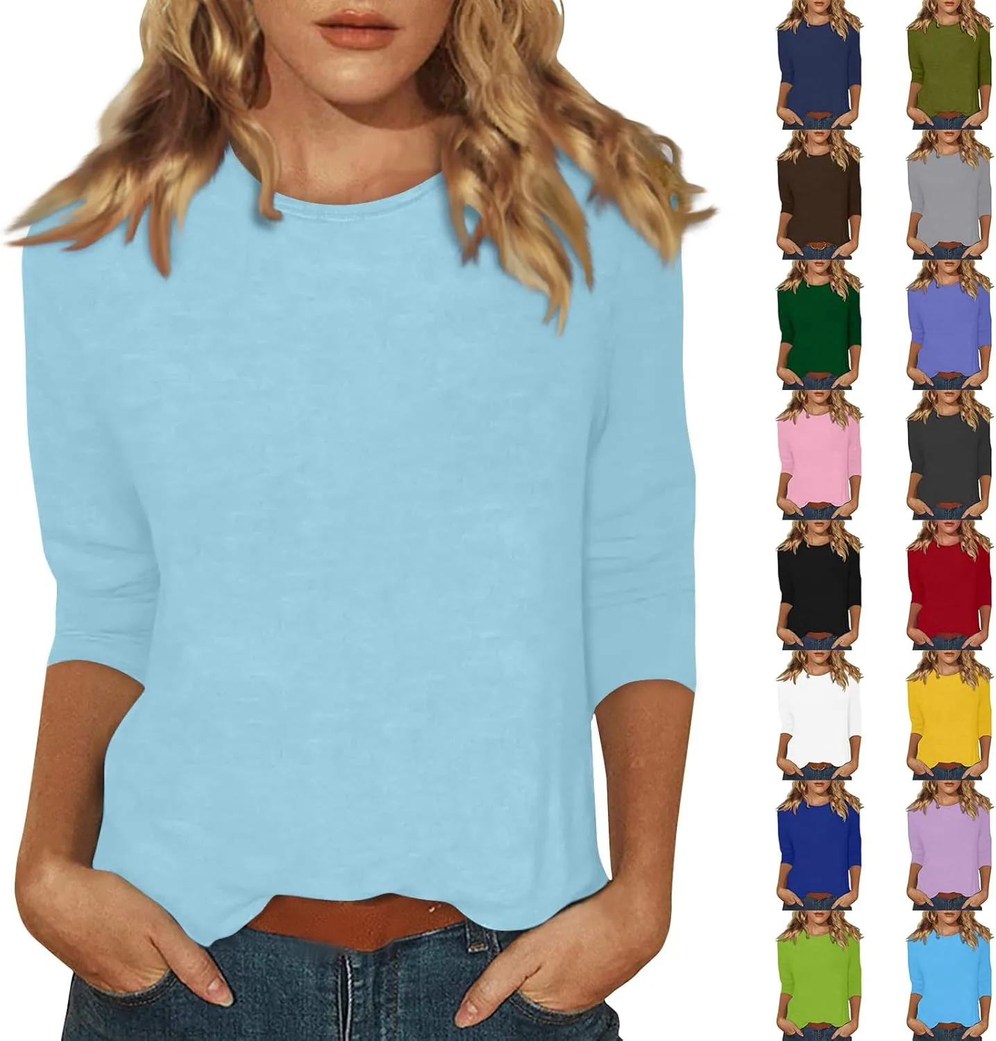 T Shirts for Women Loose Fit 3/4 Sleeve Tops Oversized Crew Neck Cotton Shirts Casual Pullover Tops Dressy Basic Tees