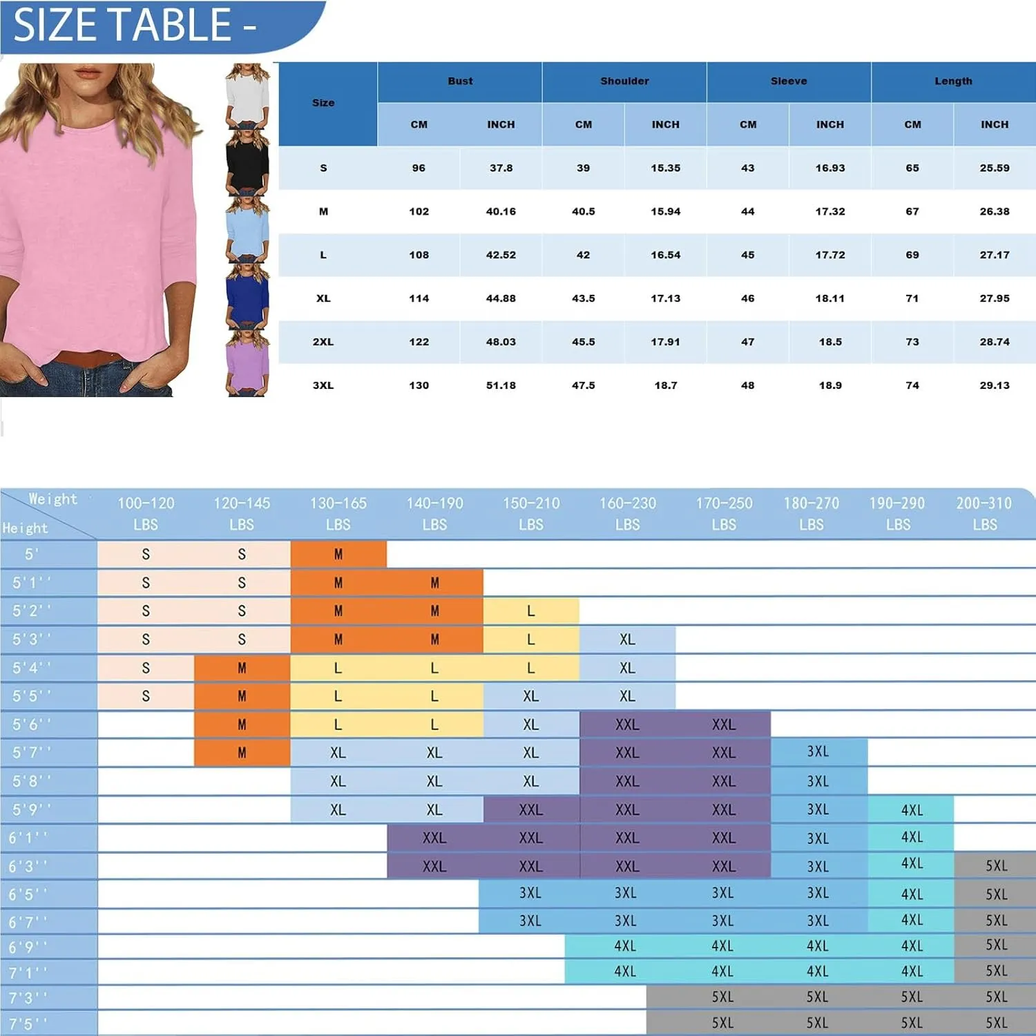 T Shirts for Women Loose Fit 3/4 Sleeve Tops Oversized Crew Neck Cotton Shirts Casual Pullover Tops Dressy Basic Tees