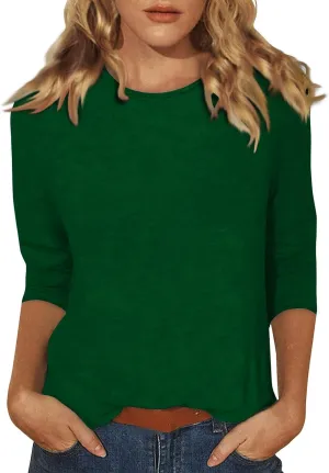 T Shirts for Women Loose Fit 3/4 Sleeve Tops Oversized Crew Neck Cotton Shirts Casual Pullover Tops Dressy Basic Tees