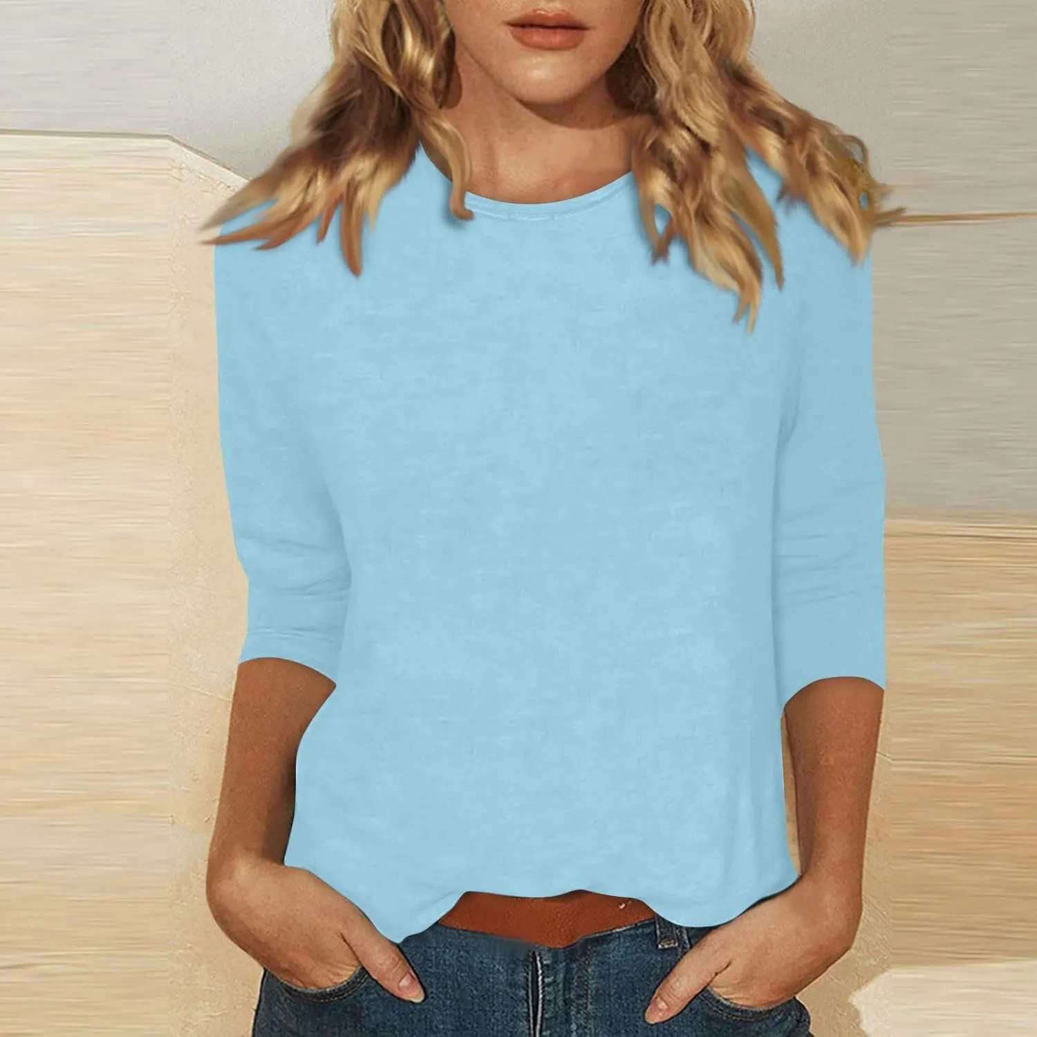 T Shirts for Women Loose Fit 3/4 Sleeve Tops Oversized Crew Neck Cotton Shirts Casual Pullover Tops Dressy Basic Tees
